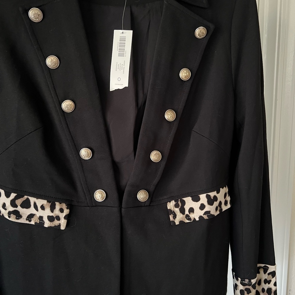Chico's Black Leopard Accent Double Breasted Blazer - Picture 4 of 9